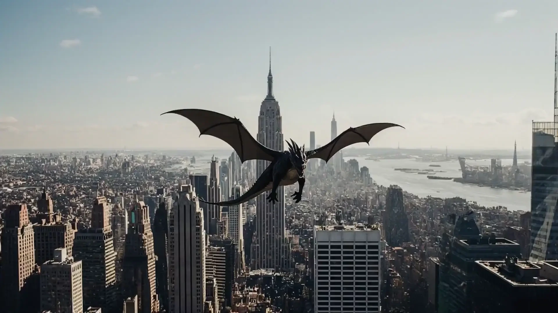 A dragon flying over New York City